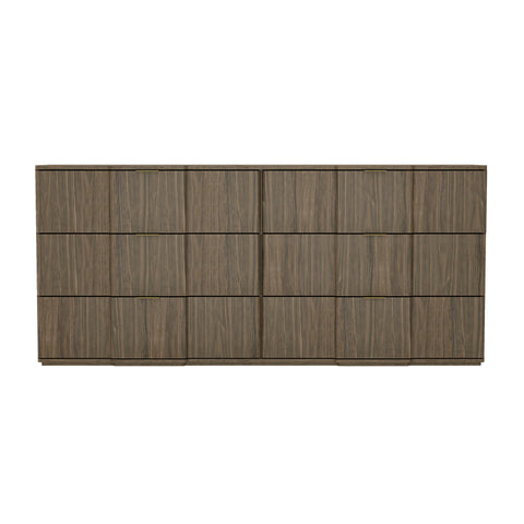 Manhattan Comfort Clive Mid-Century Modern 72" Dresser in Walnut Brown and Gold (6-Drawer)