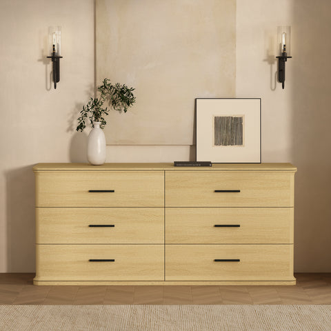 Manhattan Comfort Clifford Traditional Dresser in Natural Oak (6-Drawer)