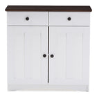 Baxton Studio Lauren Modern and Contemporary Two-tone White and Dark Brown Buffet Kitchen Cabinet with Two Doors and Two Drawers