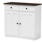 Baxton Studio Lauren Modern and Contemporary Two-tone White and Dark Brown Buffet Kitchen Cabinet with Two Doors and Two Drawers