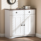 Baxton Studio Lauren Modern and Contemporary Two-tone White and Dark Brown Buffet Kitchen Cabinet with Two Doors and Two Drawers