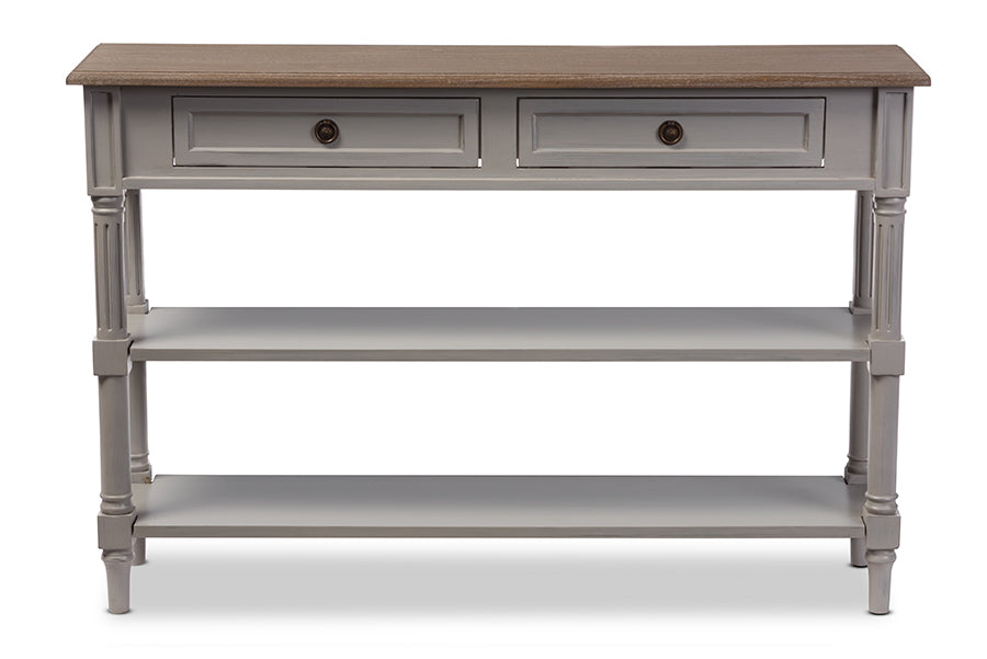 Baxton Studio Edouard French Provincial Style White Wash Distressed Wood and Grey Two-tone 2-drawer Console Table