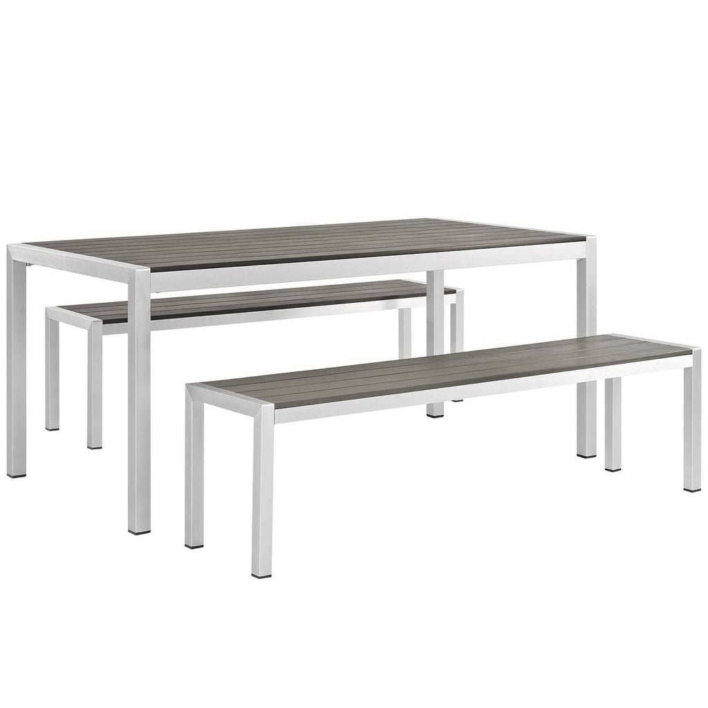 Modway Shore 3 Piece Outdoor Patio Aluminum Dining Set  