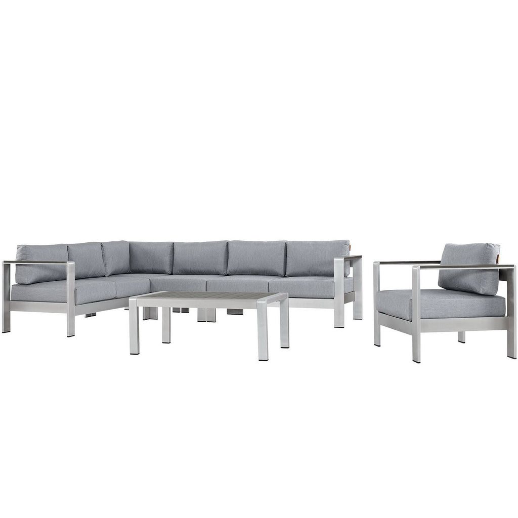 Modway Shore 6 Piece Outdoor Patio Aluminum Sectional Sofa Set  