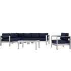 Modway Shore 6 Piece Outdoor Patio Aluminum Sectional Sofa Set  