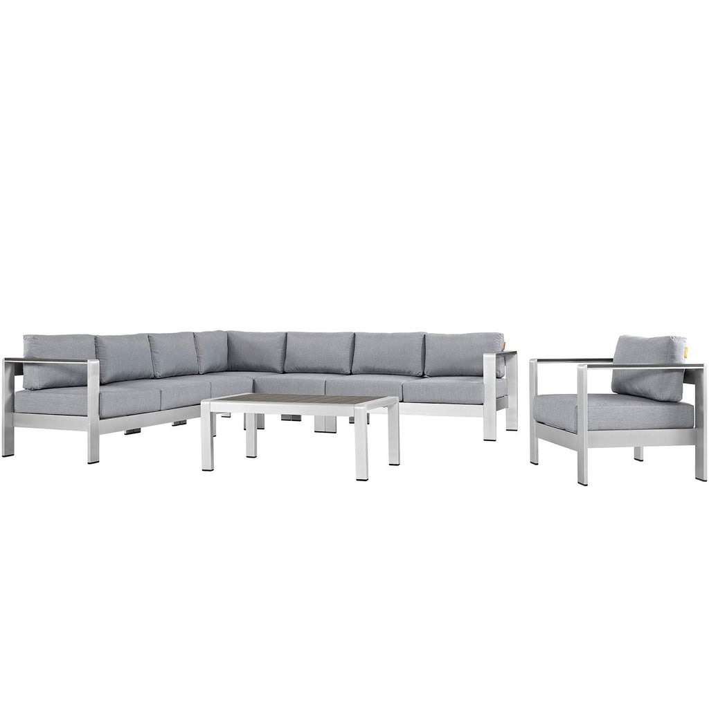 Modway Shore 7 Piece Outdoor Patio Aluminum Sectional Sofa Set  
