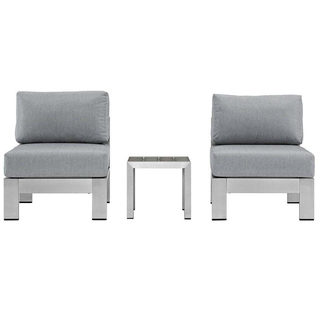 Modway Shore 3 Piece Outdoor Patio Aluminum Sectional Sofa Set  