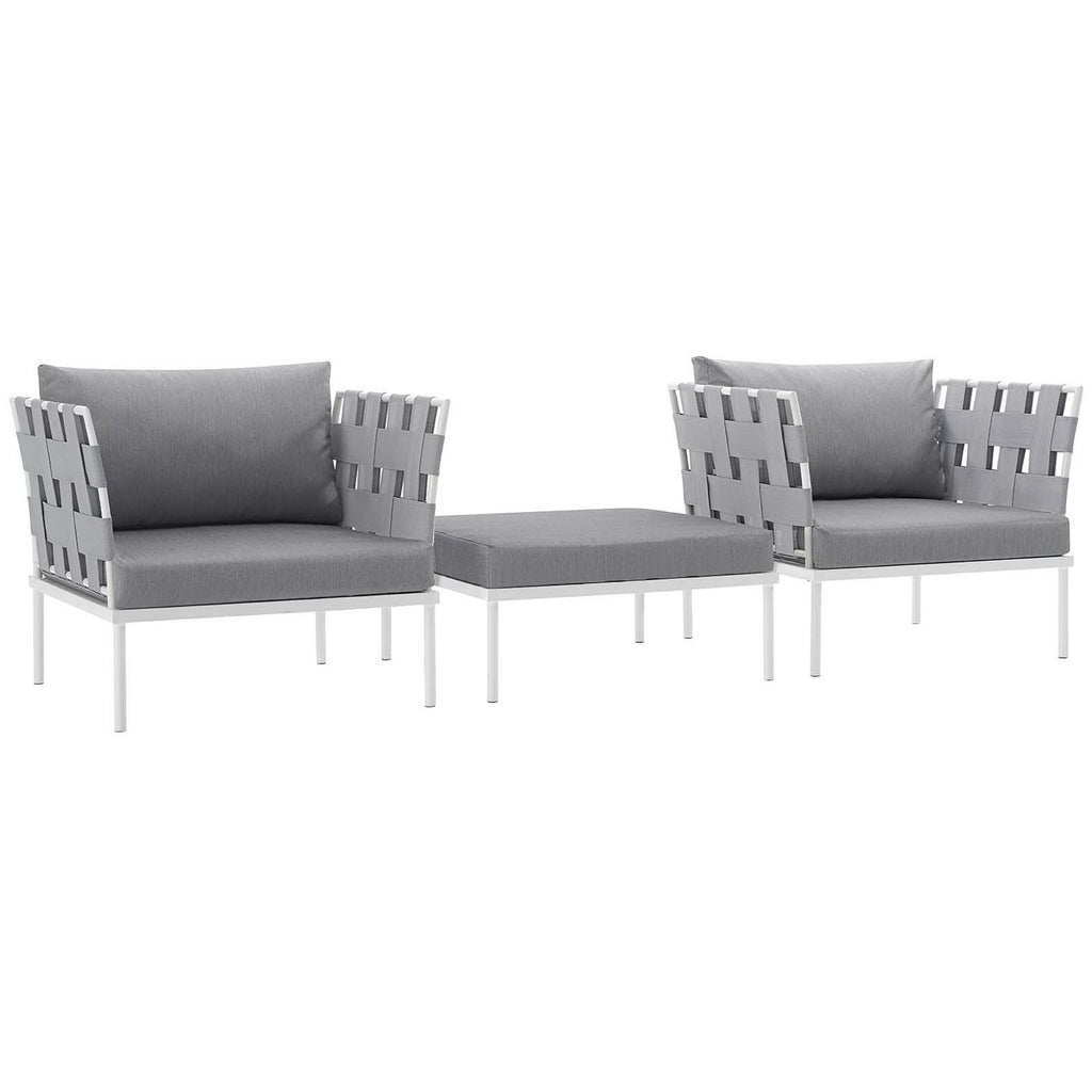 Modway Harmony 3 Piece Outdoor Patio Aluminum Sectional Sofa Set  