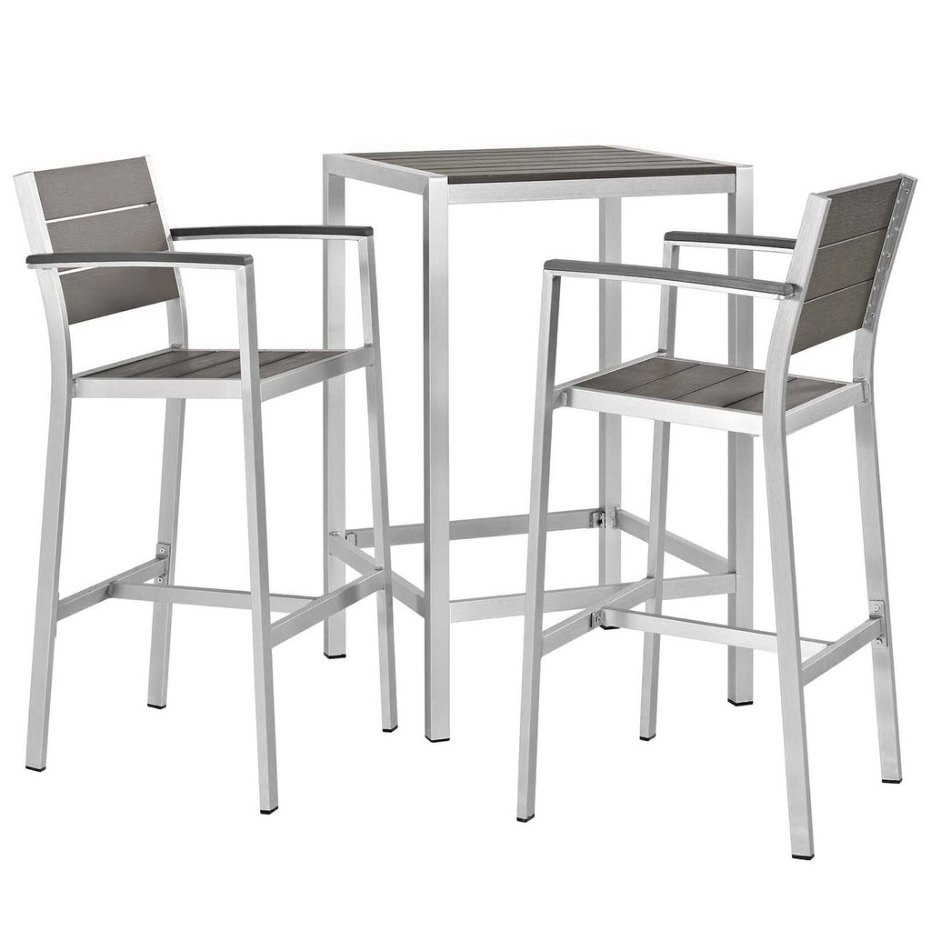 Modway Shore 3 Piece Outdoor Patio Aluminum Pub Set  
