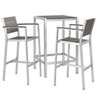 Modway Shore 3 Piece Outdoor Patio Aluminum Pub Set  