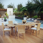 Modway Marina 7 Piece Outdoor Patio Teak Dining Set - EEI-3207-NAT-WHI-SET