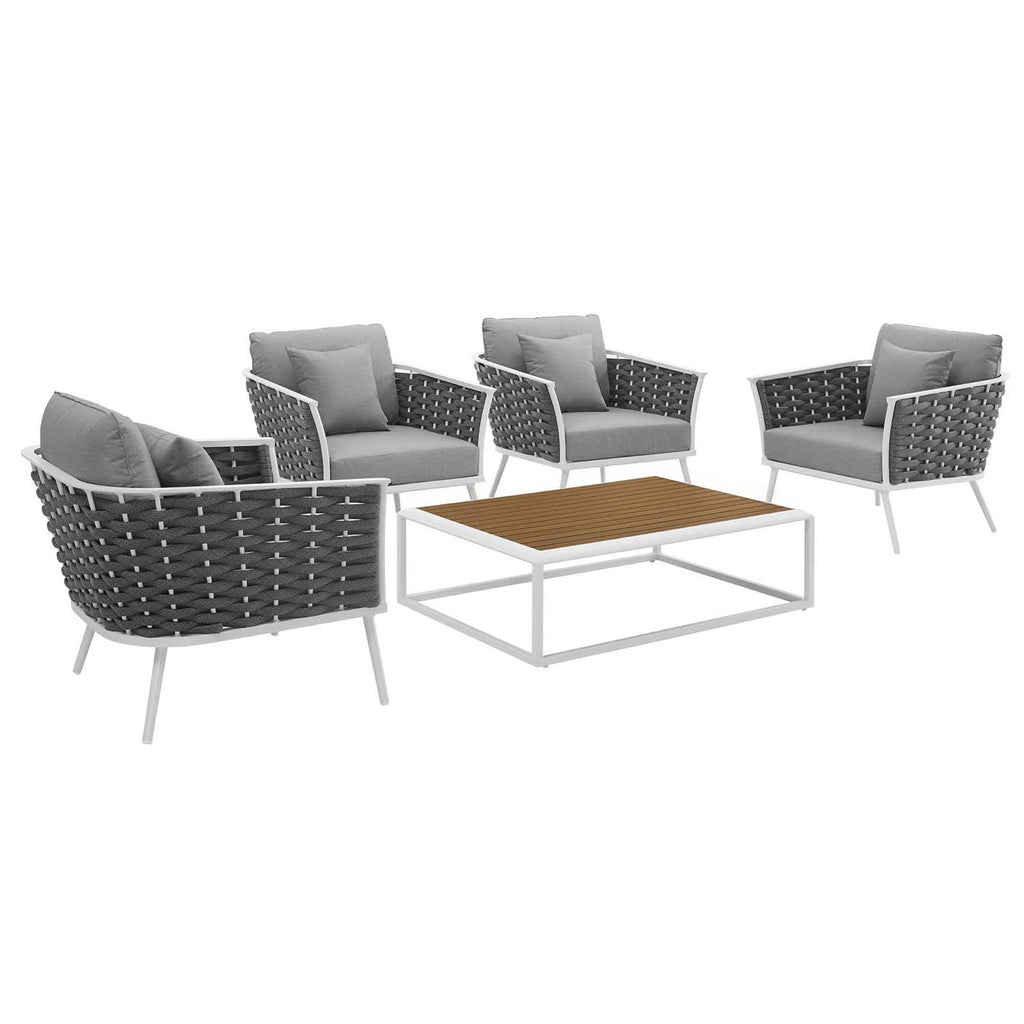 Modway Stance 5 Piece Outdoor Patio Aluminum Sectional Sofa Set  