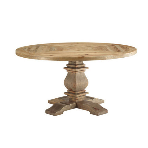Modway Column 59" Round Pine Wood Dining Table  