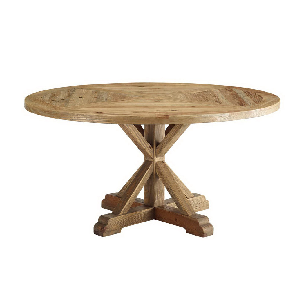 Modway Stitch 59" Round Pine Wood Dining Table  
