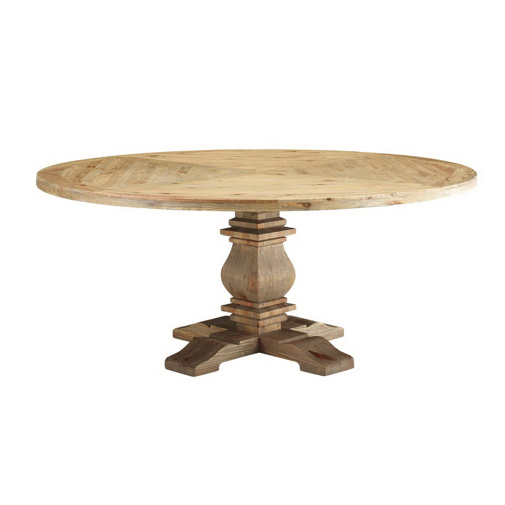 Modway Column 71" Round Pine Wood Dining Table  