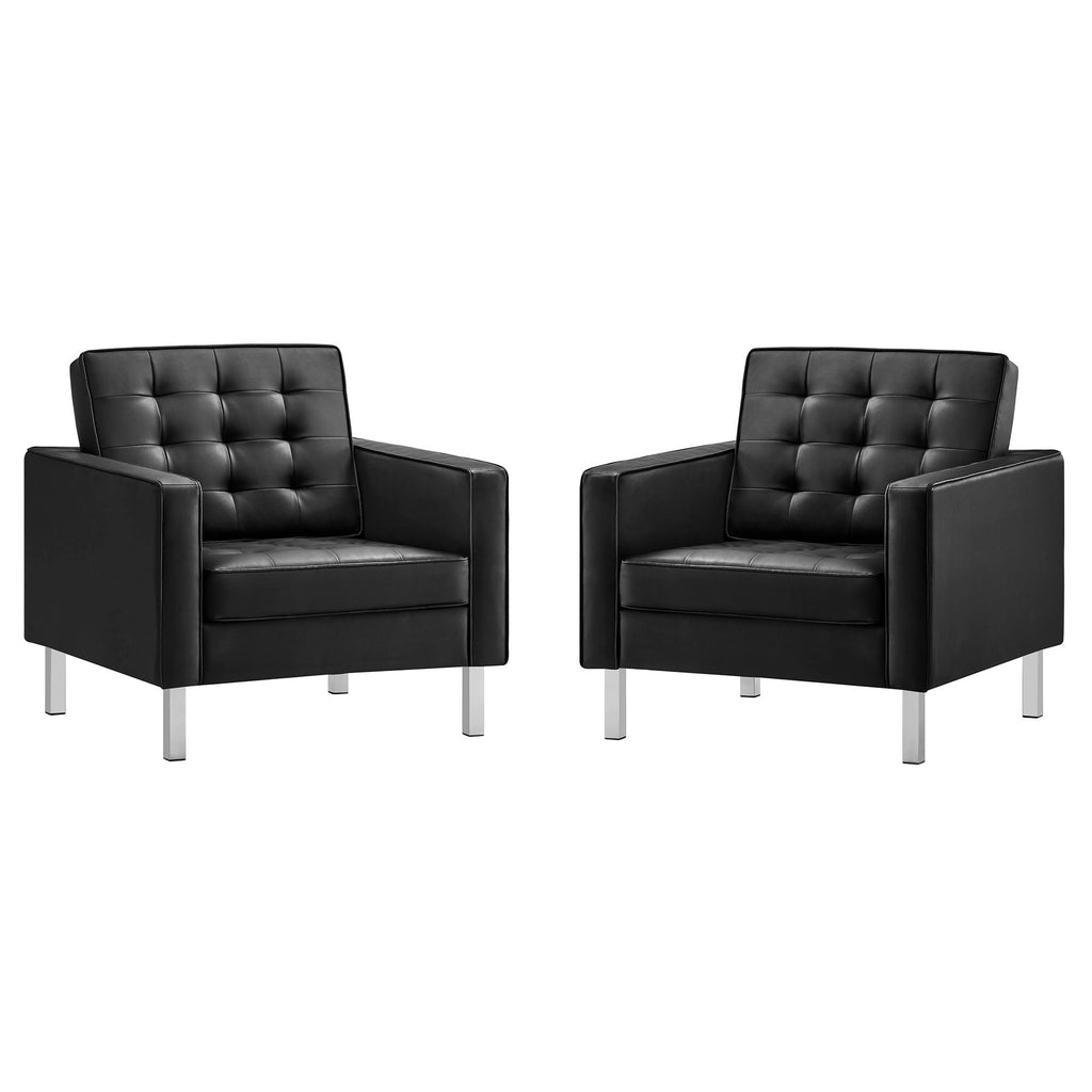 Modway Loft Tufted Vegan Leather Armchairs Set of 2  