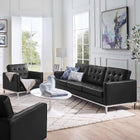 Modway Loft Tufted Upholstered Faux Leather Sofa and Armchair Set