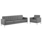 Modway Loft Tufted Upholstered Faux Leather Sofa and Armchair Set  