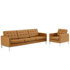 Modway Loft Tufted Upholstered Faux Leather Sofa and Armchair Set  