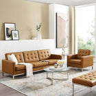 Modway Loft Tufted Upholstered Faux Leather Sofa and Armchair Set
