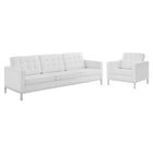 Modway Loft Tufted Upholstered Faux Leather Sofa and Armchair Set  