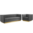 Modway Sanguine Vertical Channel Tufted Upholstered Performance Velvet Sofa and Armchair Set  