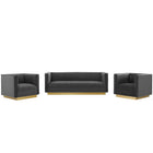 Modway Sanguine 3 Piece Vertical Channel Tufted Upholstered Performance Velvet Set  