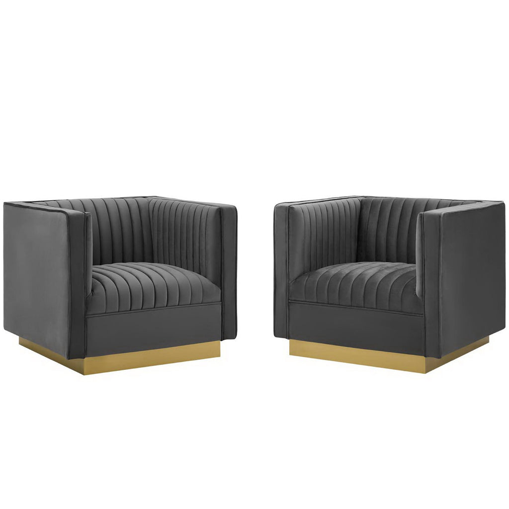 Modway Sanguine Vertical Channel Tufted Upholstered Performance Velvet Armchair Set of 2  