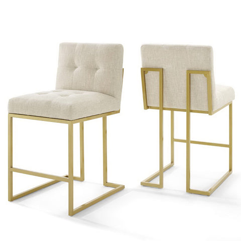 Modway Privy Gold Stainless Steel Upholstered Fabric Counter Stool Set of 2  