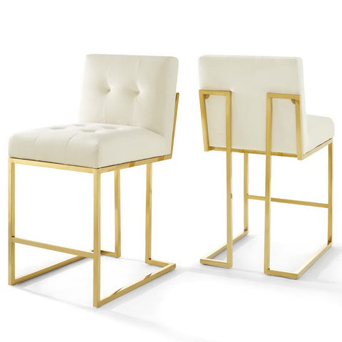 Modway Privy Gold Stainless Steel Performance Velvet Counter Stool Set of 2  