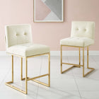 Modway Privy Gold Stainless Steel Performance Velvet Counter Stool Set of 2