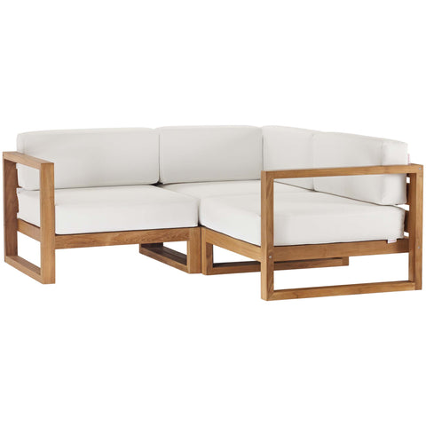 Modway Upland 3-Piece Outdoor Patio Teak Wood Sectional Sofa Set EEI-4255