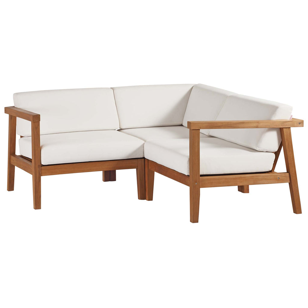 Modway Bayport 3-Piece Outdoor Patio Teak Wood Sectional Sofa Set  