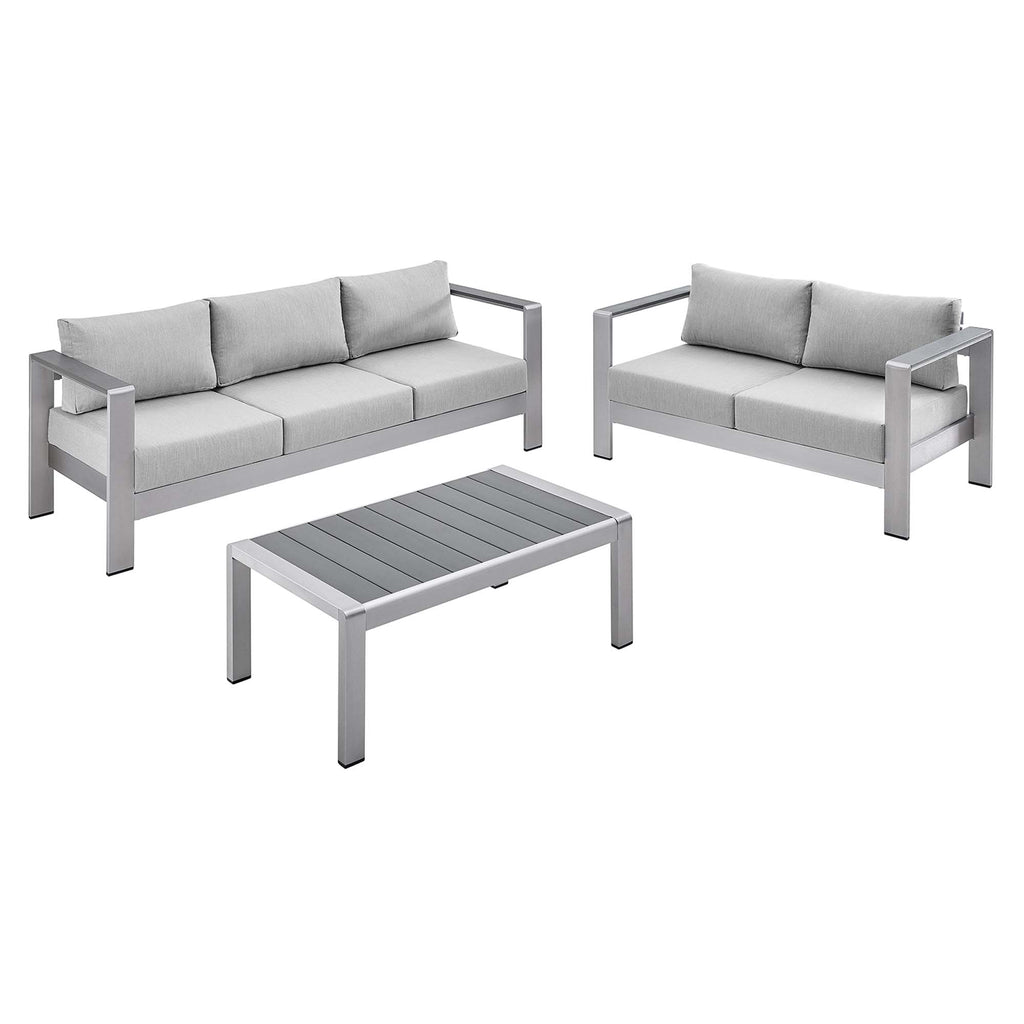 Modway Shore 3 Piece Sunbrella® Fabric Outdoor Patio Aluminum Set  