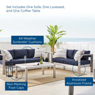 Modway Shore 3 Piece Sunbrella® Fabric Outdoor Patio Aluminum Set