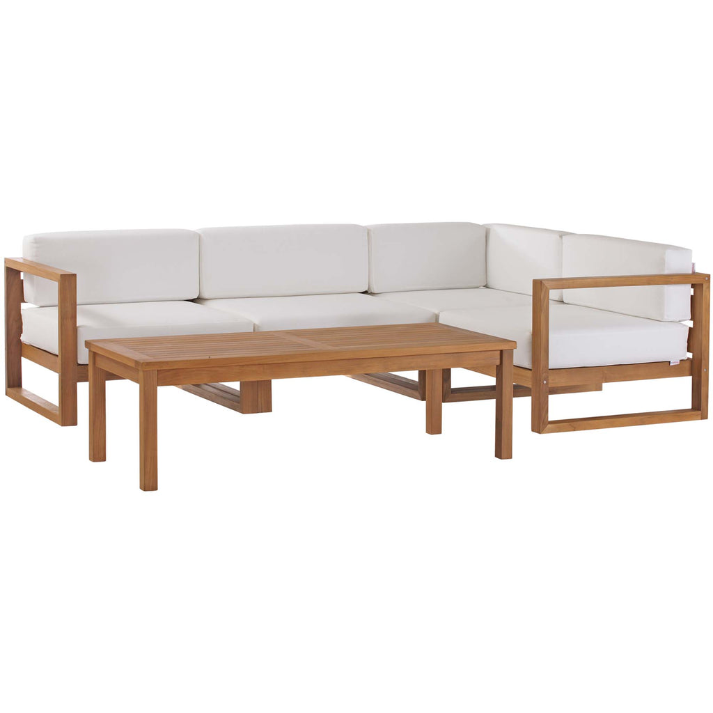 Modway Upland 5-Piece Outdoor Patio Teak Wood Sectional Sofa Set  