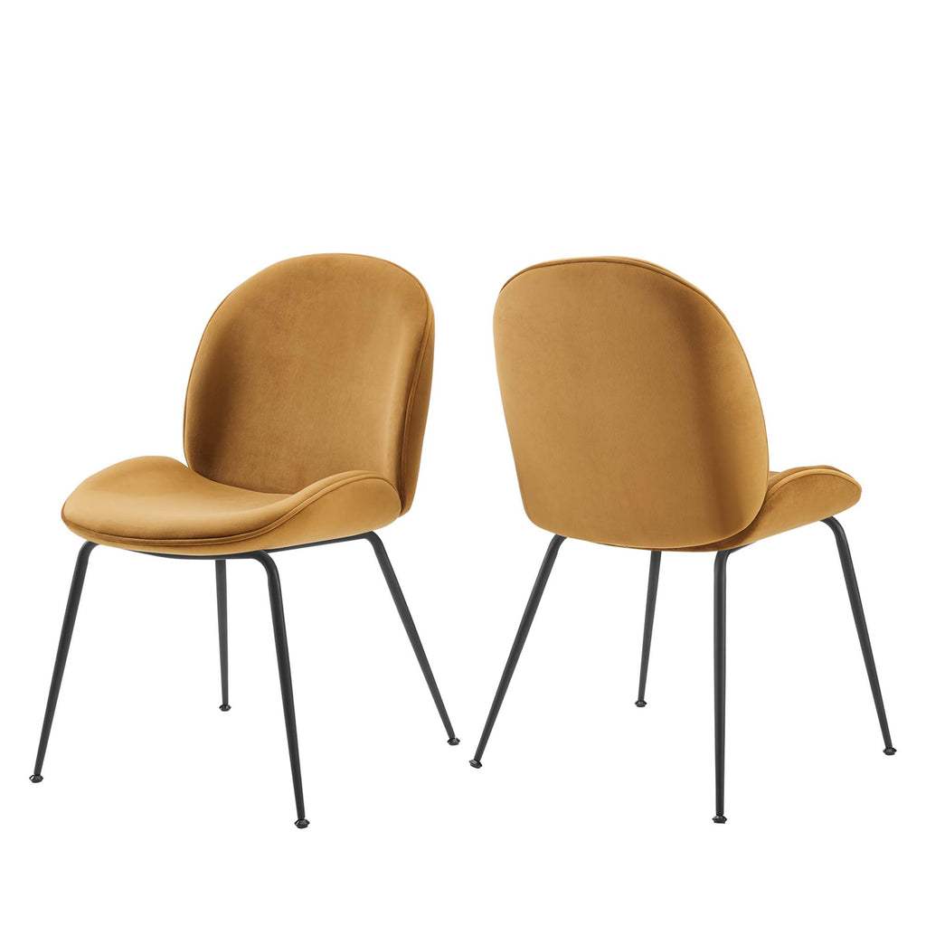 Modway Scoop Black Powder Coated Steel Leg Performance Velvet Dining Chairs Set of 2  