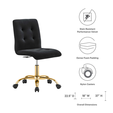 Modway Prim Armless Performance Velvet Office Chair  