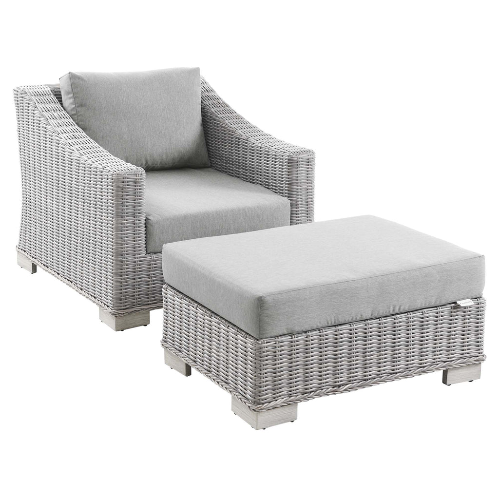 Modway Conway 2-Piece Outdoor Patio Wicker Rattan Armchair and Ottoman Set  