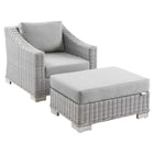 Modway Conway 2-Piece Outdoor Patio Wicker Rattan Armchair and Ottoman Set  