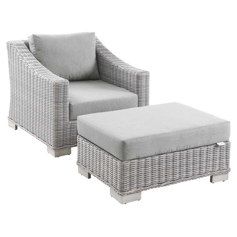 Modway Conway 2-Piece Outdoor Patio Wicker Rattan Armchair and Ottoman Set  