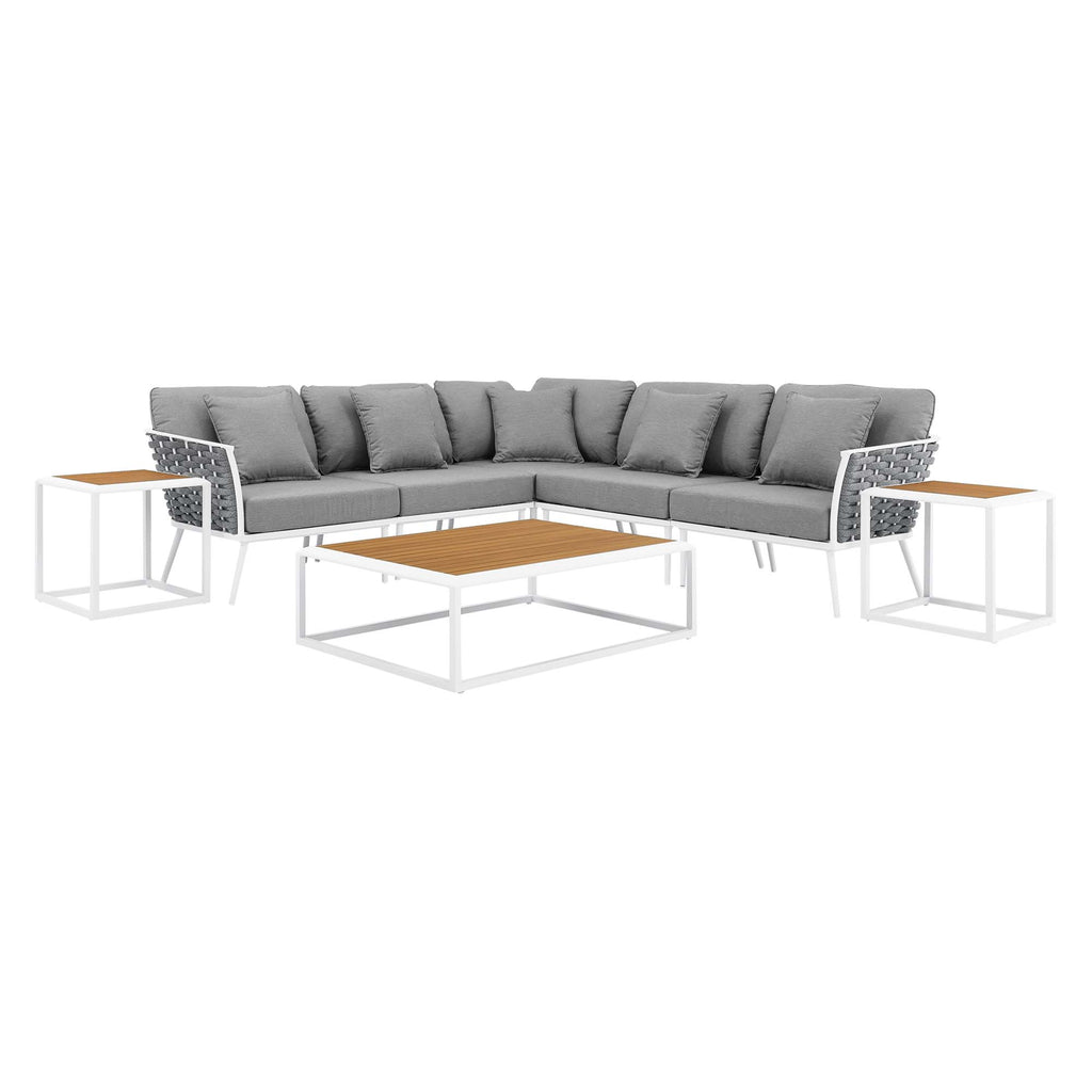 Modway Stance 8 Piece Outdoor Patio Aluminum Sectional Sofa Set  