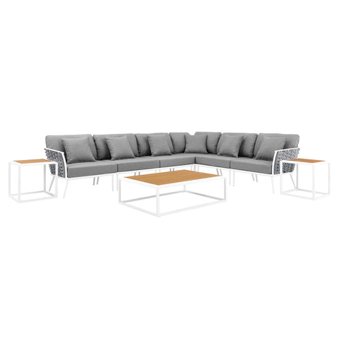 Modway Stance 9 Piece Aluminum Outdoor Patio Aluminum Sectional Sofa Set  