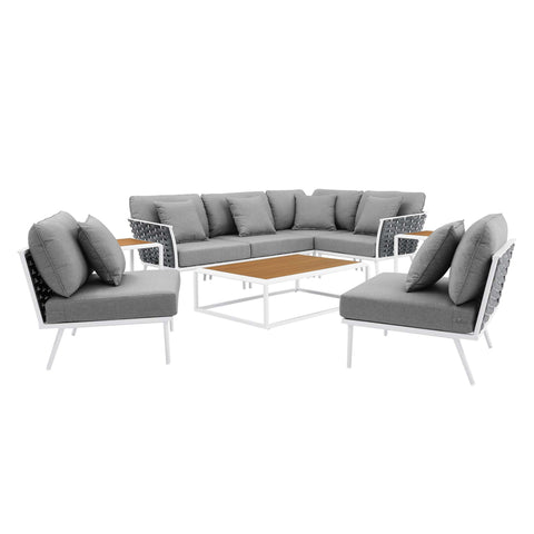 Modway Stance 9 Piece Aluminum Outdoor Patio Aluminum Sectional Sofa Set  