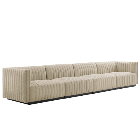 Modway Conjure 4-Piece Channel Tufted Upholstered Fabric Sofa  