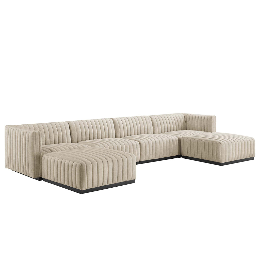Modway Conjure 6-Piece Channel Tufted Upholstered Fabric Sectional Sofa  