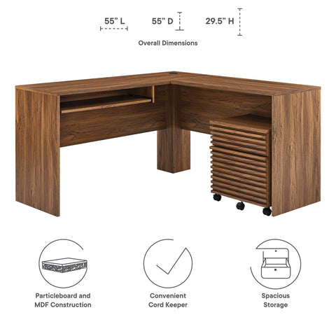 Modway Render Wood Desk and File Cabinet Set  