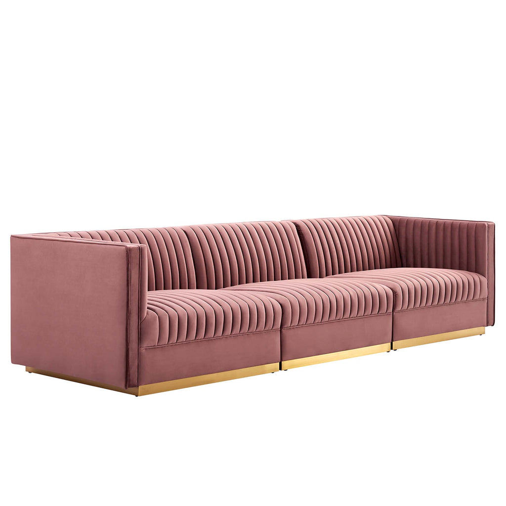 Modway Sanguine Channel Tufted Performance Velvet 3-Seat Modular Sectional Sofa  