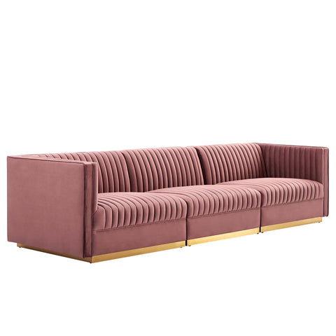 Modway Sanguine Channel Tufted Performance Velvet 3-Seat Modular Sectional Sofa  