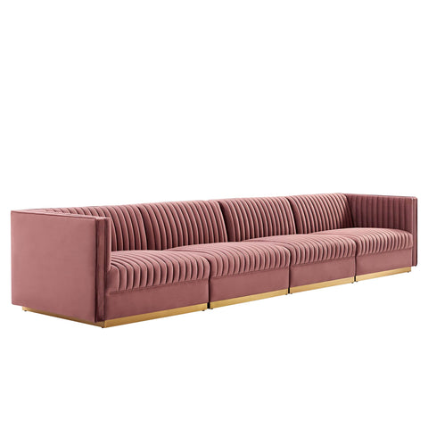 Modway Sanguine Channel Tufted Performance Velvet 4-Seat Modular Sectional Sofa  